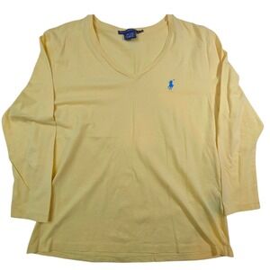 Ralph Lauren Sport Tee – XL Yellow Cotton V Neck Preppy Logo Shirt